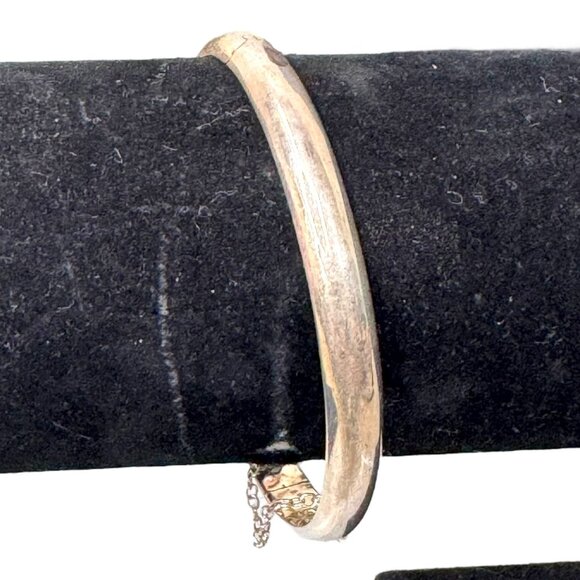 Sterling Silver Minimalist Bangle Bracelet 925 Marked Vintage Safety Chain READ - Picture 2 of 10